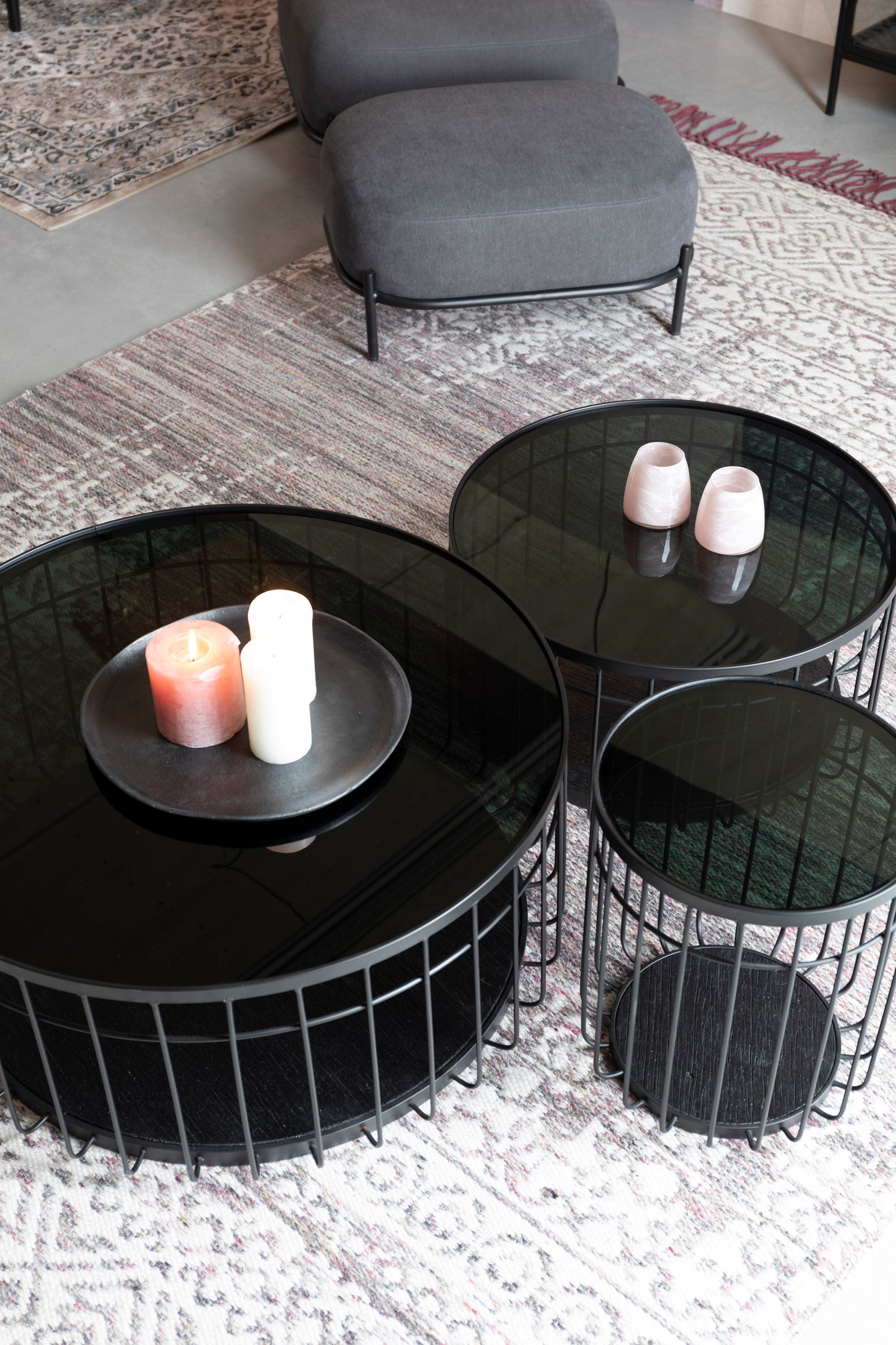 Lance Black Glass Round Coffee Table Medium